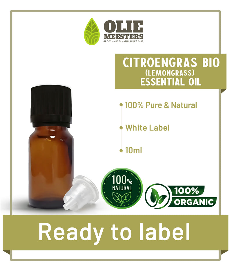 Citroengras (Lemongrass) etherische olie Biologisch | Ready to Label (White Label) | 10 ml