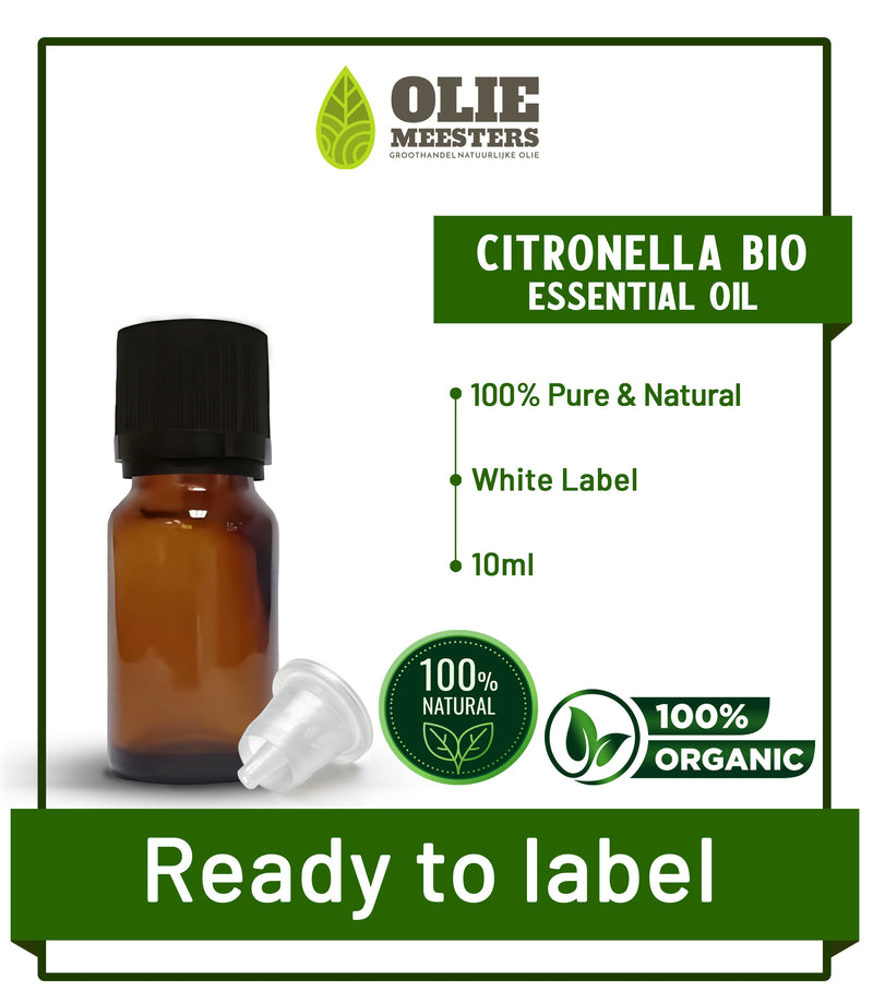 Citronella etherische olie Biologisch | Ready to Label (White Label) | 10 ml