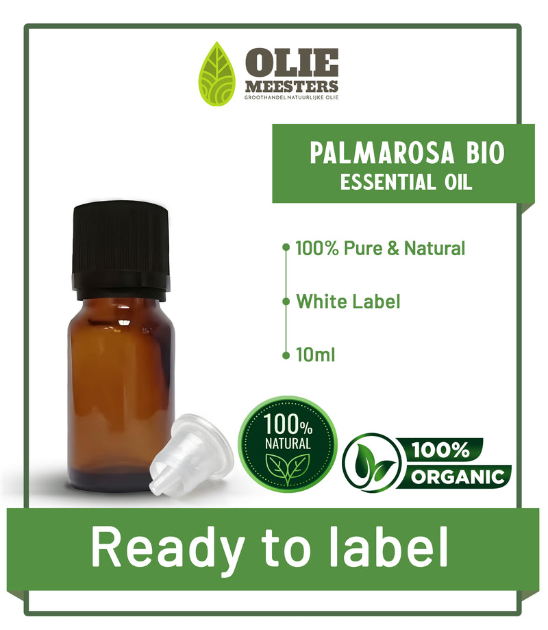 Palmarosa etherische olie Biologisch | Ready to Label (White Label) | 10 ml