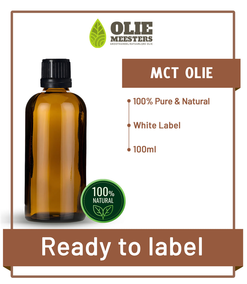 MCT-olie (kokosolie) Fraktioneret | Klar til at mærke (White Label) | 100 ml | Kosmetik råvare